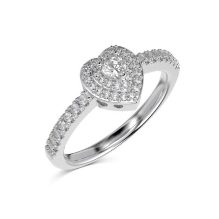 Anillo corazón diamantado plateado
