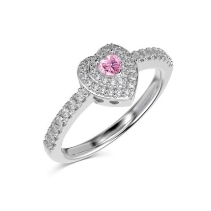 Anillo corazón diamantado rosado
