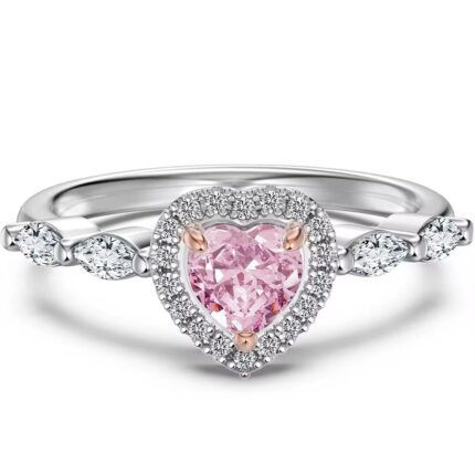 Anillo corazón rosado con diamantes y circones