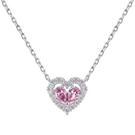 Cadena Corazon doble mitad brillante rosado